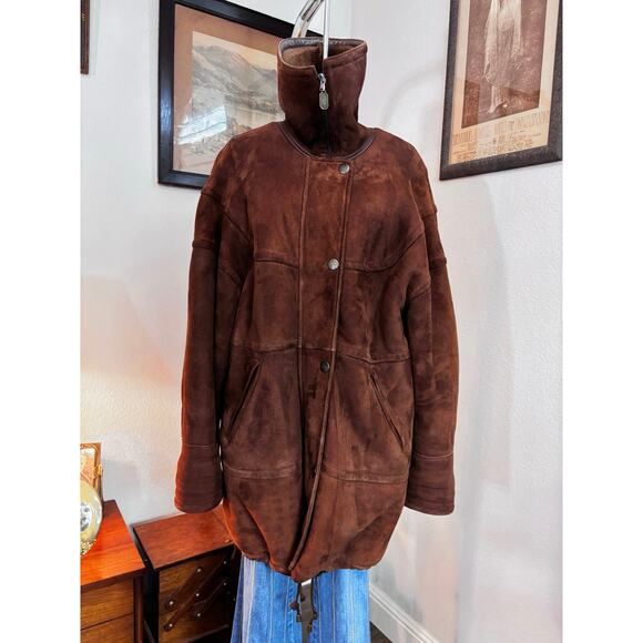 Jacques Jekels France heavy shearling mouton sheep suede brown coat Saks Fifth - Picture 9 of 11